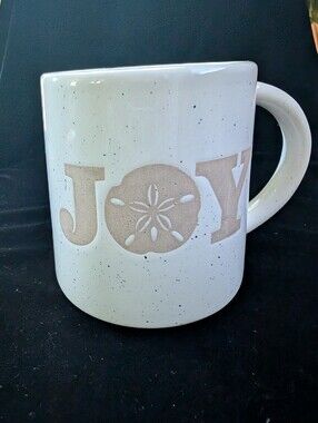 St. Nicholas Square White Ceramic JOY Mug with Sand Dollar Accent